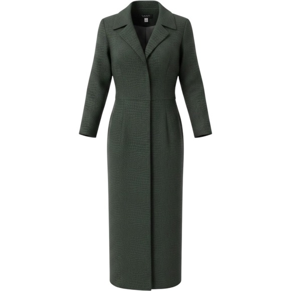 Vany New York Jackets & Blazers - Vintage 90s Longline Duster Coat Crocodile Print Size 14 Olive Green
